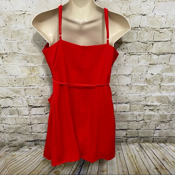 Everly Red Ruffle Sleeveless Spaghetti Strap Wrap Top - Picture 3 of 5
